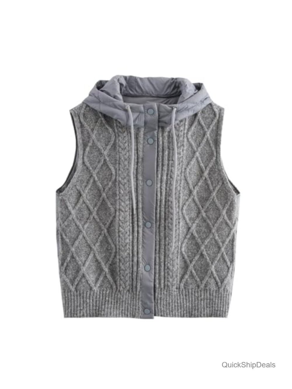 Women's Quilted Hooded Knit Vest Sleeveless Padded Jacket